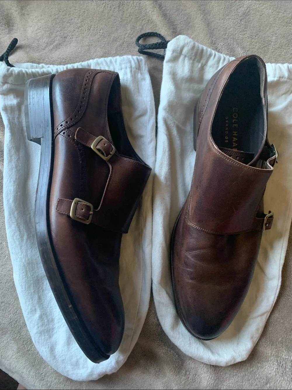 Cole Haan Brown Leather Double Monk Strap Oxfords